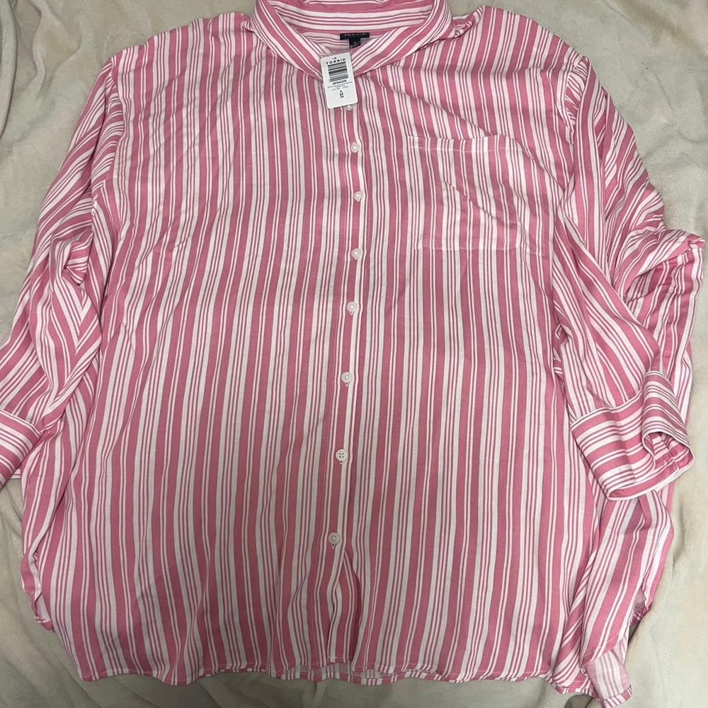 NWT Torrid Women Plus Pink/ White Striped Button-Up Long Sleeve Blouse Sz 4X A2 - Picture 2 of 10